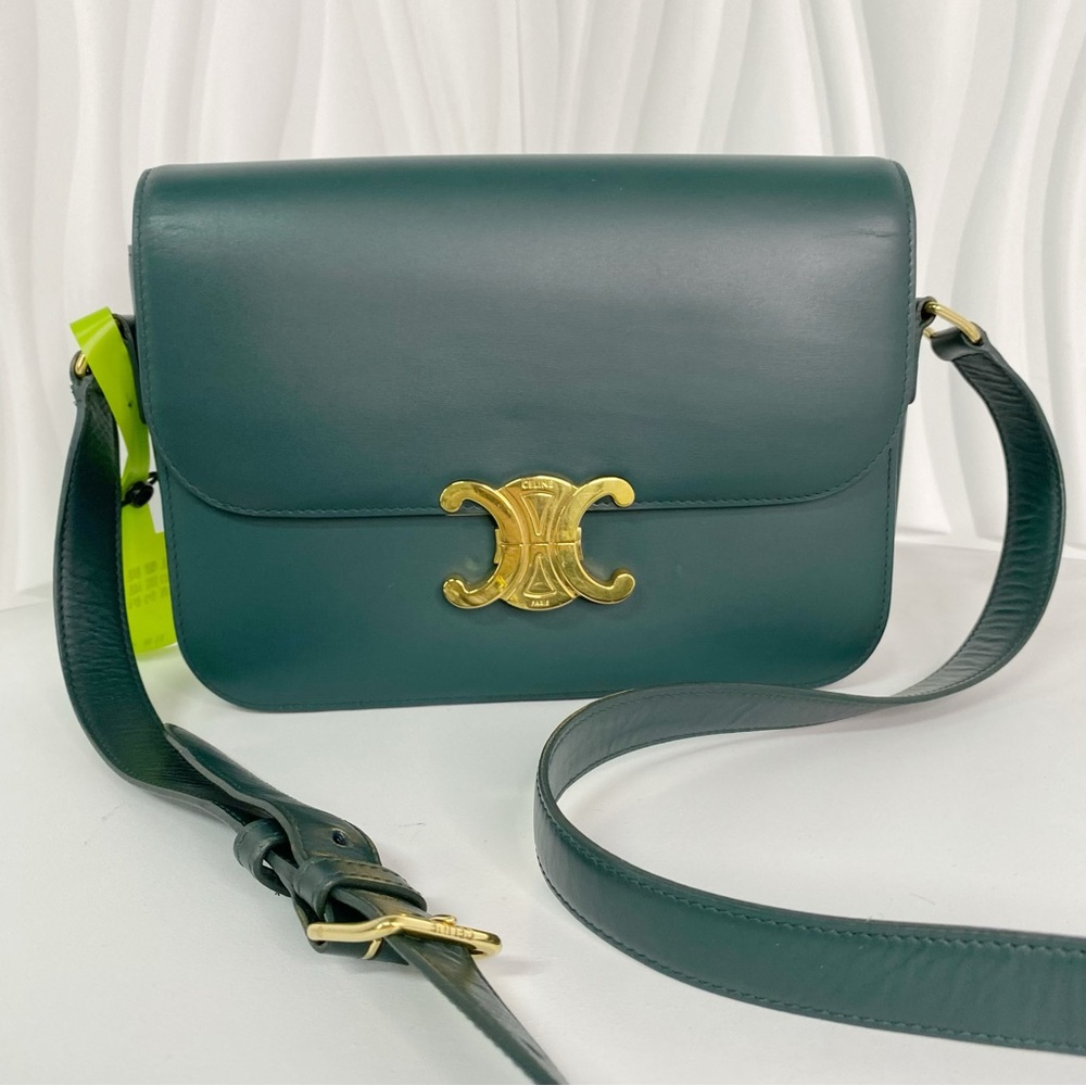 Celine Triomphe Medium Crossbody Bag Green leather Gold-tone Hardware
